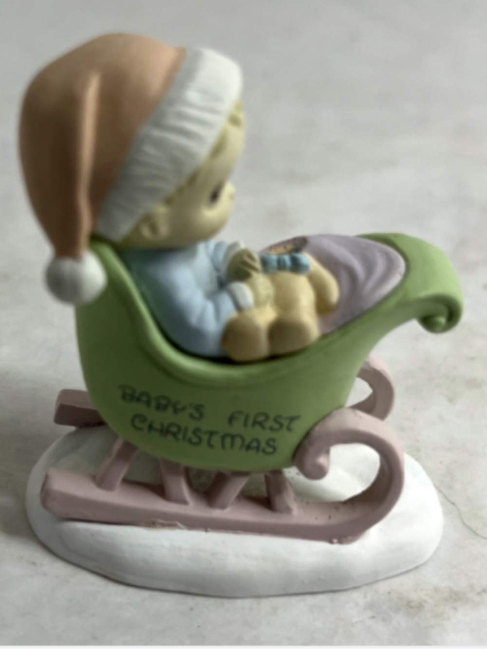 Vintage Precious Moments, Mini Christmas Figurine, 1990, Baby's 1st Christmas
